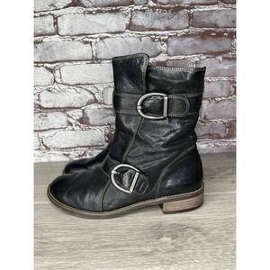 Paul Green Emerson Moto Boots Black Leather Distressed Boots Women Sz 7M US/38EU